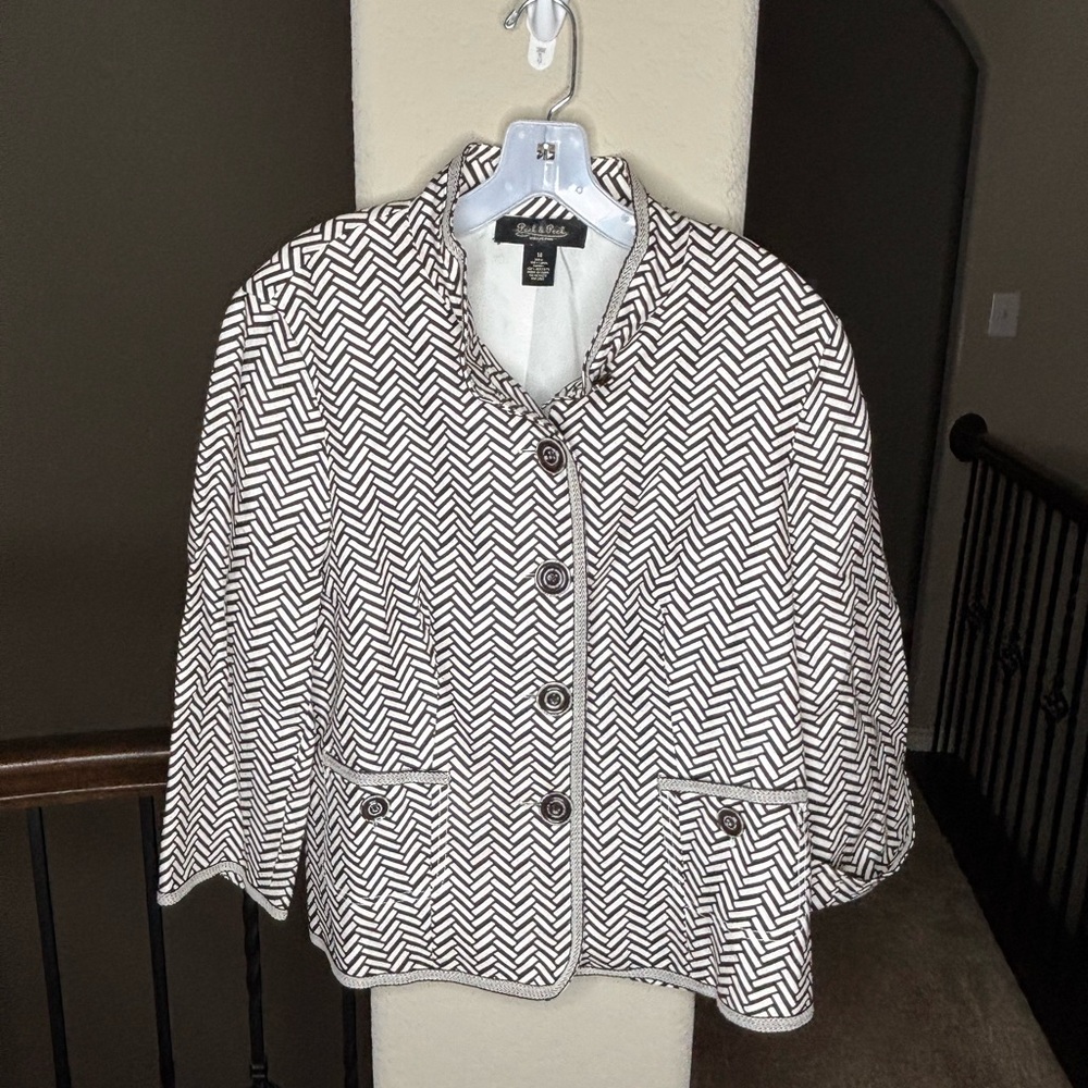Peck & Peck Collection Woman’s Chevron Blazer 100% Linen Size 14